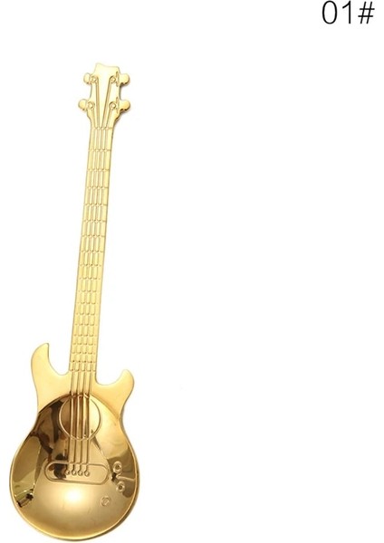 Altın Gitar Tarzı 1 Adet Paslanmaz Çelik Karikatür Gitar Kaşığı Yaratıcı Süt Kahve Kaşığı Dondurma Şeker Çay Kaşığı Aksesuarları Içme Araçları (Yurt Dışından)