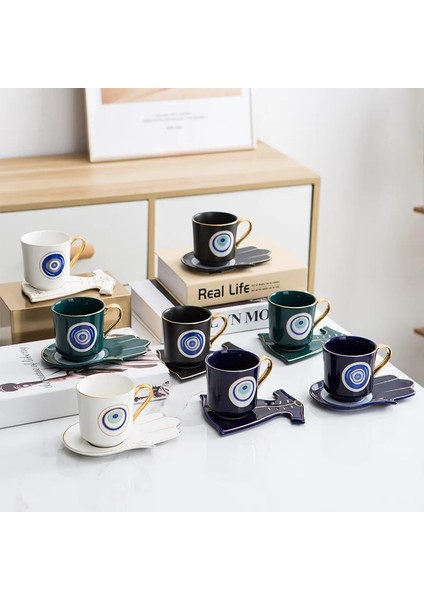 Mavi Elbise Tabağı Stili Türk Mavi Gözlü Lüks Kahve Fincanı Tabağı Seti El ve Giysi Şeklinde Tabak Osmanlı Fincan Boonido Kahve Cappuccino Fincan 200ML (Yurt Dışından)