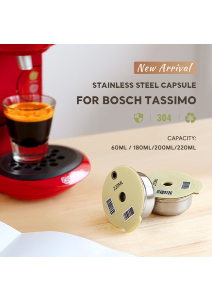 180ML Tarzı Paslanmaz Çelik Yeniden Kullanılabilir Kahve Kapsülü Kapsülleri Bosch Tassimo Doldurulabilir Filtre Kahve Makinesi Silikon Kapak Ml'ye Uyar (Yurt Dışından)