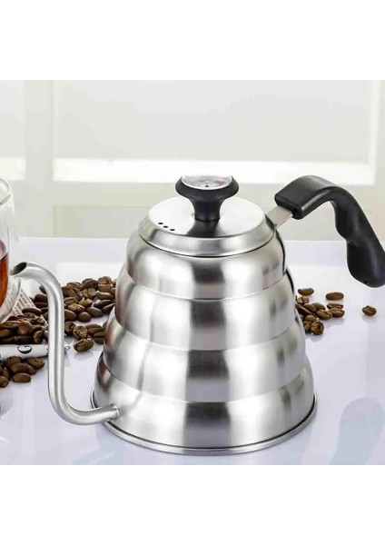 1200ML Stili Paslanmaz Çelik Üzerine Dökün Kahve Su Isıtıcısı Termometre Yalıtımlı Saplı Deve Boynu Çaydanlık Kahve Makinesi (Yurt Dışından) indirimleri