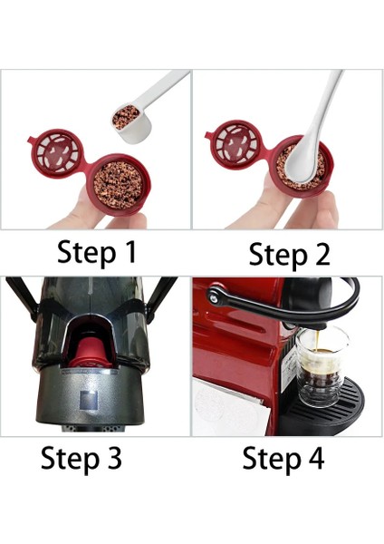 Kumral Tarzı 4 Adet Kahve Kapsül Fincan Nespresso Için Yeniden Kullanılabilir Kaşık Fırça ile Doldurulabilir Kahve Kapsül Dolum Filtresi (Yurt Dışından) fiyatları