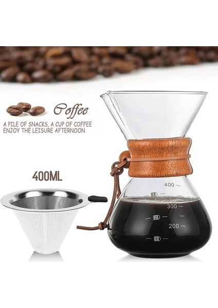 600ML Yalnızca Filtre Stili Ohfın 400ML 600ML Cezve Yüksek Sıcaklığa Dayanıklı Saplı Espresso Su Damlası Cam Cezve Paslanmaz Çelik Filtreli (Yurt Dışından) indirimleri