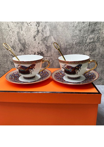 No.22 Tarzı Zarif At Kahve Fincanı Seramik Kupa Fincan Tabağı Seti Kahvaltı Öğleden Sonra Çay Bardağı Yaratıcı Drinkware Ev Ofis Mutfak Süt Çay Kupa (Yurt Dışından)