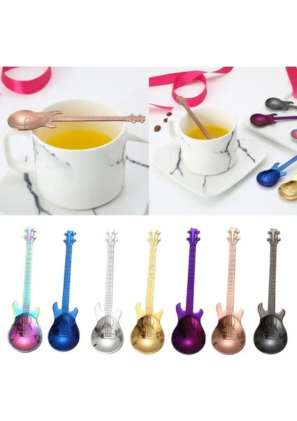 No.5 Tarzı 7 Renk Ev Paslanmaz Çelik Gitar Şekli Kaşık Kaşık Çay Kaşığı Kahve Çay Çorbası Tatlı Sofra Mutfak Yemek Bar Araçları (Yurt Dışından)