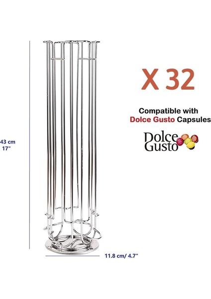 32 Adet Tarzı Bardaklar Dönebilen Kahve Pod Tutucu Paslanmaz Çelik Ekran Kapsül Raf Kule Dolce Gusto Kapsül Için Depolama Rafları Standı (Yurt Dışından)