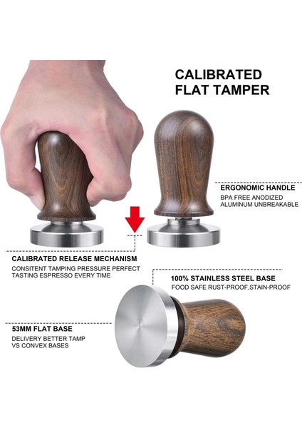 B Tarzı 53 mm mm Kalibre Edilmiş Espresso Tamper, Yaylı Ahşap Saplı Kalibre Kahve Sabotaj Paslanmaz Çelik Düz Taban (Yurt Dışından) fırsatları