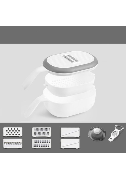 8'i 1 Arada Tarzı Çok Fonksiyonlu Sebze Kesici Mutfak Patates Dilimleme Havuç Rende Çelik Bıçak Bıçak Drenaj Sepeti Mutfak Alet Aksesuarları (Yurt Dışından)