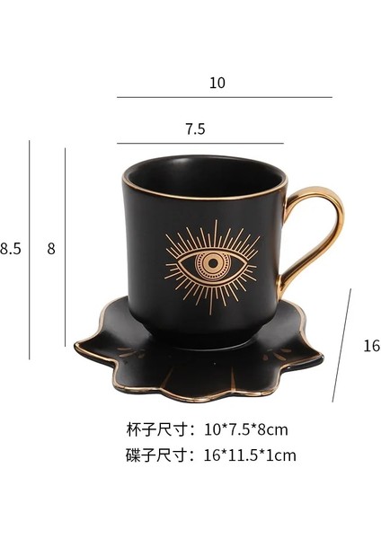 Siyah El Bulaşık Stili Türk Mavi Gözlü Lüks Kahve Fincanı Tabağı Seti El ve Giysi Şeklinde Tabak Osmanlı Fincan Boonido Kahve Cappuccino Fincan 200ML (Yurt Dışından)