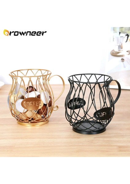 Siyah Stil Büyük Kapasiteli Çok Işlevli Içi Boş Kahve Kapsül Sepeti Anti-Pas Yaratıcı Demir Tel Galvanik Altın Sprey Saklama Fincan (Yurt Dışından) indirimleri
