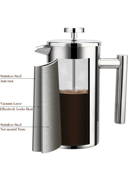 350 ml Tarzı Kahve Makinesi Fransız Presi Paslanmaz Çelik Espresso Kahve Makinesi Yüksek Li Çift Duvar Yalıtımlı Kahve Çay Makinesi Pot L (Yurt Dışından) fırsatları
