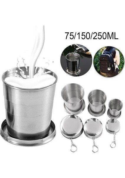 Kumral Tarzı Paslanmaz Çelik Katlanır Anahtarlıklı Bardak Kamp Katlanır Bardaklar Seyahat Açık Katlanabilir Kapaklı Bardak Taşınabilir Drinkware (Yurt Dışından)
