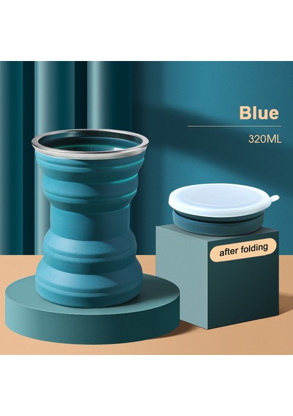 Mavi Stil 320ML Taşınabilir Silikon Katlanır Bardak Isıya Dayanıklı Katlanabilir Kapaklı Kupa Katlanabilir Seyahat Içme Suyu Bardakları Açık Kamp Için (Yurt Dışından)