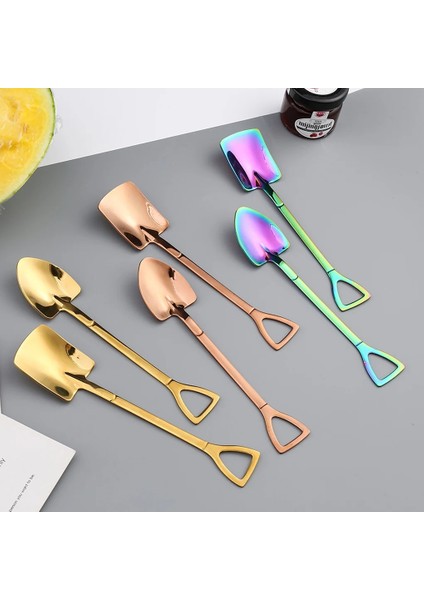 No.6 Tarzı 1 Adet Paslanmaz Çelik Kürek Kahve Kaşığı Set Kepçe Kürek Yaratıcı Çay Kaşığı Dondurma Tatlı Kaşığı Doğum Günü Hediyesi Sofra (Yurt Dışından)