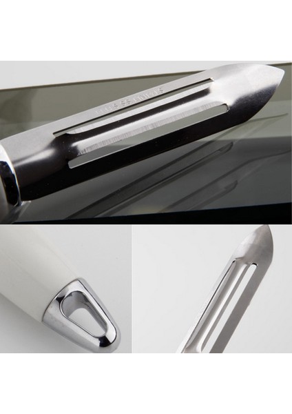 Beyaz Stil Paslanmaz Çelik Meyve Zester ve Sebze Soyucu Kesici Dilimleme Mutfak Aletleri Rahat Plastik Saplı Güvenlik Nemli Yerleşimler (Yurt Dışından) fırsatları