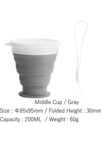200ML Gri Stil Mlteleskopik Taşınabilir Silikon Katlanır Bardak Gıda Sınıfı Su Bardağı Seyahat Içme Gereçleri Kupa Açık Reçine Kahve Handcup (Yurt Dışından)
