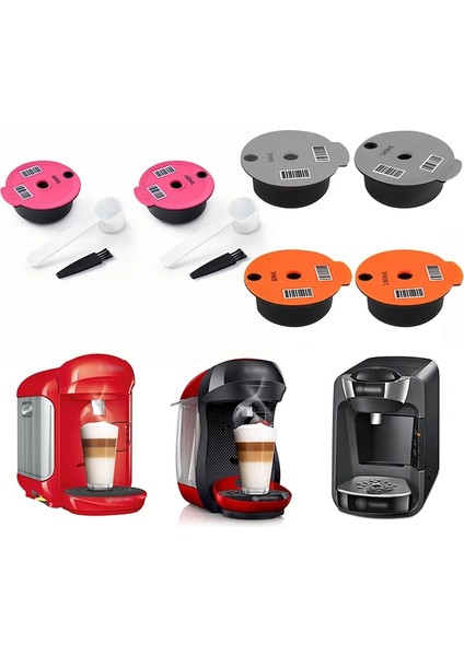 Turuncu Tarzı 180ML Kahve Makinesi Yeniden Kullanılabilir Kapsül Kahve Fincanı Filtre Sepetleri Bosch-S Tassimo Cafe Mutfak Aletleri Için Pod ve Kaşık Fırçası (Yurt Dışından)
