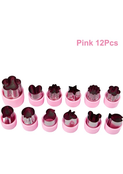Pembe-12 Adet Tarzı Et Taşınabilir Pişirme Araçları Yıldız Kalp Şekli Sebze Kesici Plastik Saplı Paslanmaz Çelik Meyve Kesme Kalıp Mutfak Aletleri (Yurt Dışından)