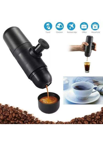 1 Adet Siyah Stil Mini Kahve Makinesi Taşınabilir Kahve Makinesi Basınçlı Espresso Manuel El Espresso Kahve Makinesi Seyahat Kamp Yürüyüş Ev Için (Yurt Dışından)