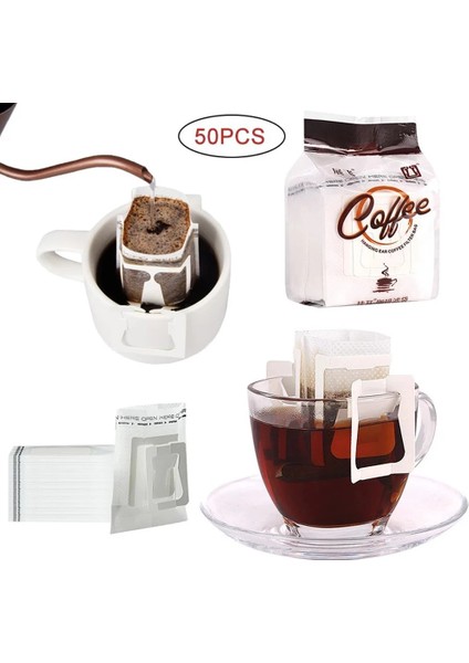 50 Adet Tarzı Ack Damla Kahve Filtre Torbaları Taşınabilir Asılı Kulak Tarzı Filtreler Kağıt Ev Ofis Seyahat Brew Kahve ve Çay Araçları (Yurt Dışından) fırsatları