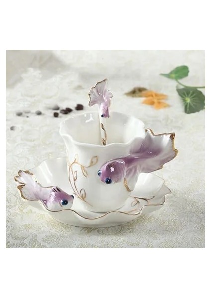 C Stili 200ML Goldfish Emaye Kahve Fincan Tabağı Kaşık Hadmade 3D Seramik Çay Süt Kupalar Set Kahvaltı Su Şişesi Noel Lover Hediyeler (Yurt Dışından)