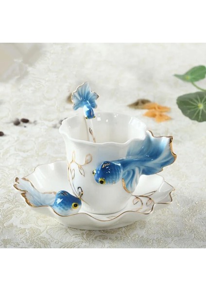 C Stili 200ML Goldfish Emaye Kahve Fincan Tabağı Kaşık Hadmade 3D Seramik Çay Süt Kupalar Set Kahvaltı Su Şişesi Noel Lover Hediyeler (Yurt Dışından) modelleri