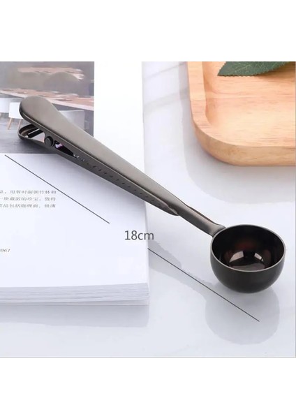 Siyah Stil Ikisi Bir Arada Çok Işlevli Kahve Kaşığı Paslanmaz Çelik Mutfak Gereçleri Torbalı Kepçe Mühür Klipsi Kahve Ölçme Kaşığı (Yurt Dışından)