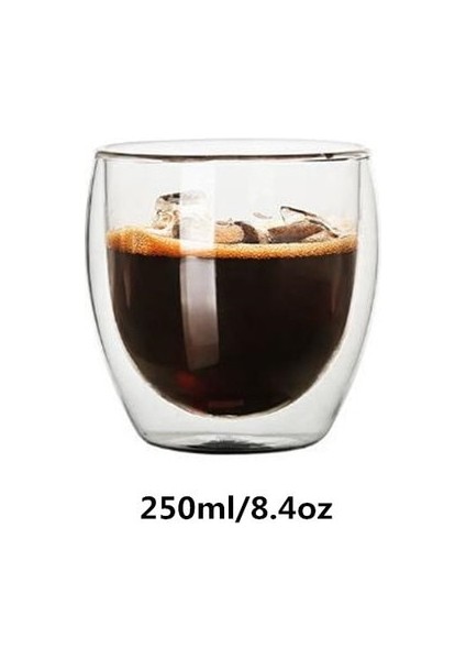 250 ml Stil 2 Adet Çift Cidarlı Espresso Fincanı ml Kupa Kahve Fincanı Isıya Dayanıklı Şeffaf Cam Bardak Su Bardağı Süt Bardağı (Yurt Dışından)