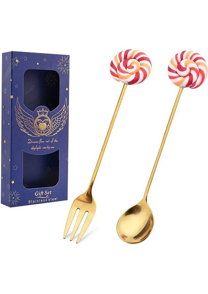 B 2 Adet Kutu Stili Donut Tasarım Paslanmaz Çelik Tatlı Kahve Kaşığı Meyve Çatalı Karıştırma Bebek Çocuk Dondurma Meyve Kaşık Mutfak Sofra Takımı (Yurt Dışından)