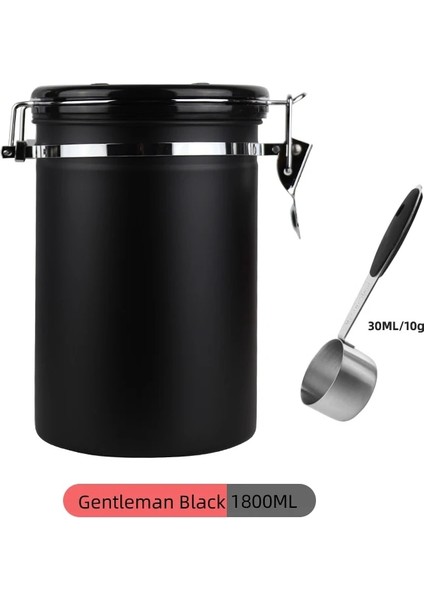 Siyah 1800ML Stili Paslanmaz Çelik Kahve Çekirdeği Mühürlü Tank Egzoz Valfi ile Kahve Depolama Tankı Kurutulmuş Meyve Mühürlü Kutu Siyah 800ML (Yurt Dışından)