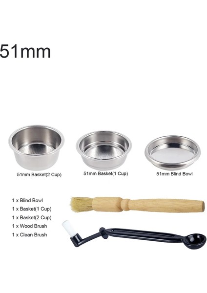 51MM 3cup 2fırça Stili 51MM Dipsiz Portafilter Profesyonel Kahve Espresso Makinesi Kolu, Dozaj Halkalı Kahve Aletleri Köpürtme Sürahi Ölçeği (Yurt Dışından)