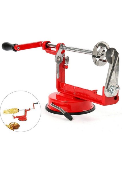 Paslanmaz Çelik Manuel Bükülmüş Patates Dilimleme Spiral Patates Kızartma Sebze Elma Kesici Alet Kırmızı (Yurt Dışından)