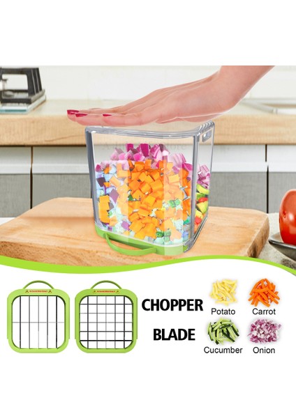 Yeşil Stil Mutfak Aletleri Çok Fonksiyonlu Sebze Kesici Manuel Sebze Dilimleme Havuç Patates Kızartması Soğan Dicing Chopper (Yurt Dışından) modelleri
