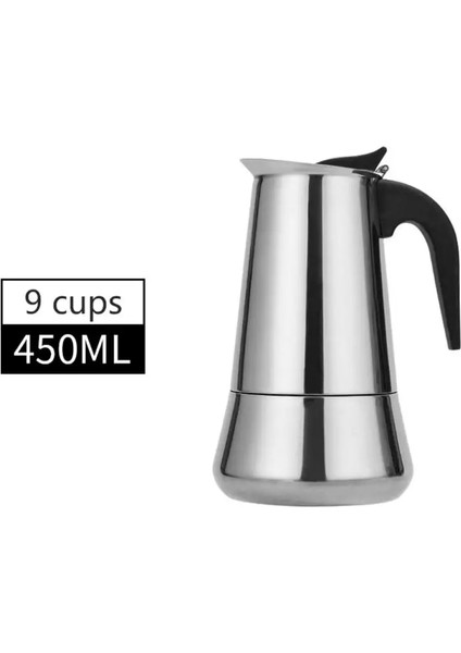 450ML Stili Paslanmaz Çelik Moka Pot Avrupa Cezve Indüksiyon Ocak Açık Alev Evrensel Cezve Mutfak Aracı Aksesuarları (Yurt Dışından)