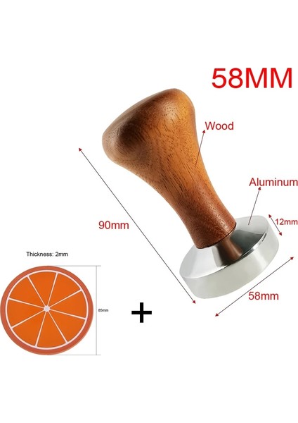 Aluminum 58MM Style Kahve Sabotaj Tozu Çekiç Ahşap Saplı Tamperler Düz Mat Kahve Gereçleri Aksesuarları (Yurt Dışından)