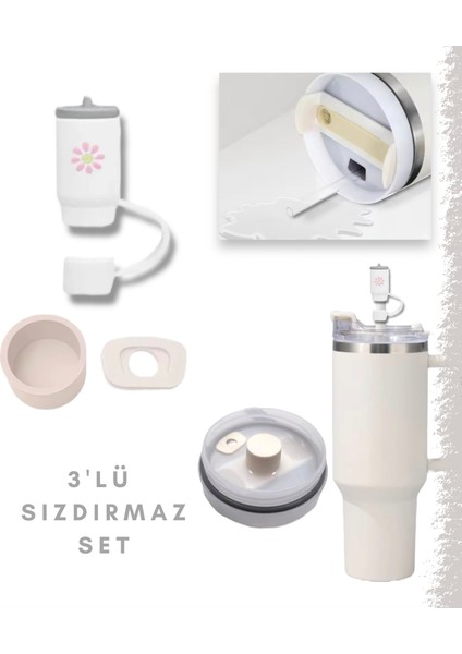 Quencher ve Yeni Nesil Pipetli Termos Uyumlu Termos Figürlü 3 Parça Sızdırmaz Aksesuar Silikon Set fiyatları
