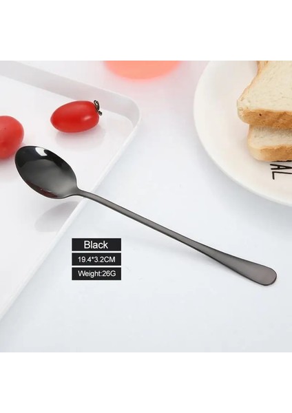 Siyah Stil 19.4X3.2X1CM Paslanmaz Çelik Latte Uzun Çay Kahve Kaşığı Soda Dondurma Tatlı Sundae Kaşık (Yurt Dışından)