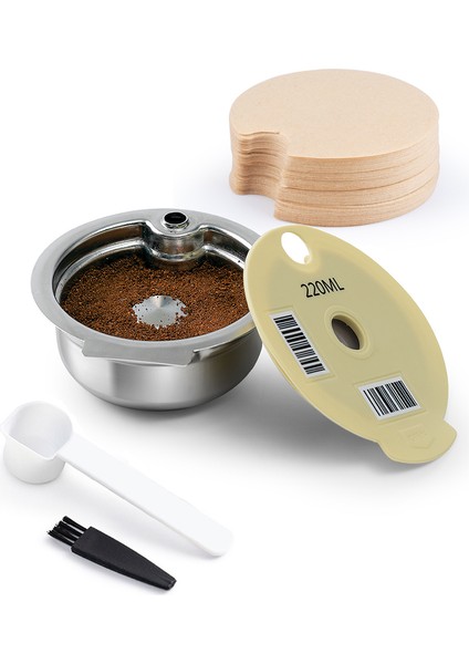 200ML Tarzı ml Paslanmaz Çelik Yeniden Kullanılabilir Kahve Kapsülü Doldurulabilir Kapsül Bakla Filtreler Kağıdı ile Bosch Tassimo Için Silikon Kapak (Yurt Dışından)