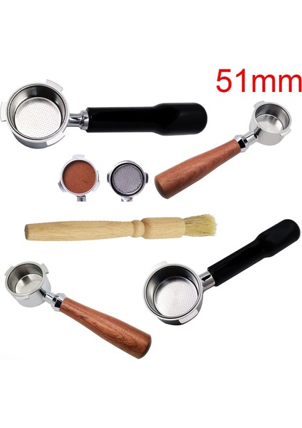 Şerit 3 Açı 51MM Stili 51MM Paslanmaz Çelik Kahve Makinesi Dipsiz Filtre Tutucu Portafilter Espresso Kahve Makinesi Ahşap Plastik Saplı Filtre (Yurt Dışından)
