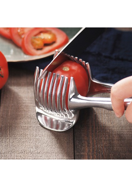Gümüş Tarzı Patates Dilimleme Domates Kesici Aracı Öğütücüler Meyve Limon Kesme Tutucu Dilim Yardımcısı Pişirme Araçları Mutfak Aksesuarları (Yurt Dışından) fiyatları