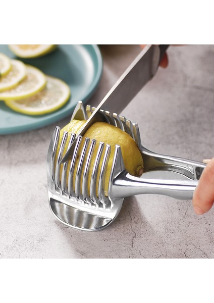 Gümüş Tarzı Patates Dilimleme Domates Kesici Aracı Öğütücüler Meyve Limon Kesme Tutucu Dilim Yardımcısı Pişirme Araçları Mutfak Aksesuarları (Yurt Dışından) modelleri