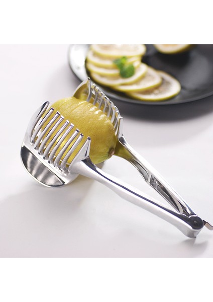 Gümüş Tarzı Patates Dilimleme Domates Kesici Aracı Öğütücüler Meyve Limon Kesme Tutucu Dilim Yardımcısı Pişirme Araçları Mutfak Aksesuarları (Yurt Dışından) fırsatları