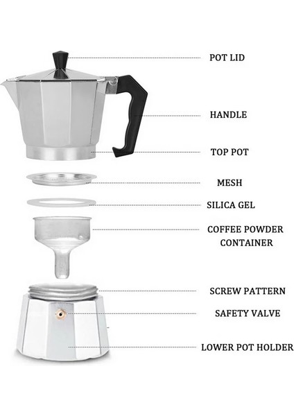 450ML Tarzı Alüminyum Cezve Taşınabilir Ofis Mocha Pot Paslanmaz Çelik Espresso Latte Soba Kahve Makinesi Pot Percolator Kahve Termos (Yurt Dışından)