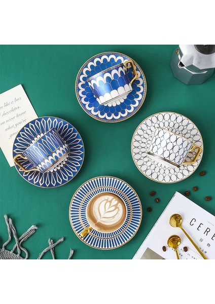 Yıldız Stili Ingiliz Tarzı Lüks Fas Kahve Fincan ve Tabağı Seti Altın Handel Kahve Kupa Seramik Cappuccino Ikindi Çay Bardağı 250ML (Yurt Dışından)