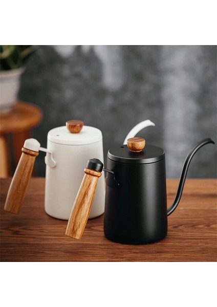 Termometre Tarzı 1 Adet Kahve Su Isıtıcısı Manuel Cezveler Ahşap Saplı Paslanmaz Çelik Uzun Ağızlı El Kahve Makinesi Damlatıcı Cezveler Чайник 600ML (Yurt Dışından) fırsatları