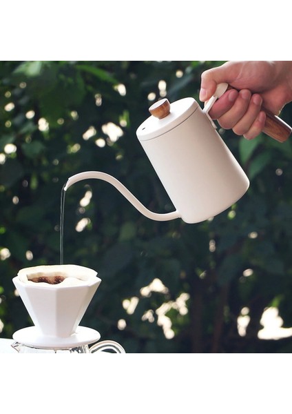 Termometre Tarzı 1 Adet Kahve Su Isıtıcısı Manuel Cezveler Ahşap Saplı Paslanmaz Çelik Uzun Ağızlı El Kahve Makinesi Damlatıcı Cezveler Чайник 600ML (Yurt Dışından) indirimleri