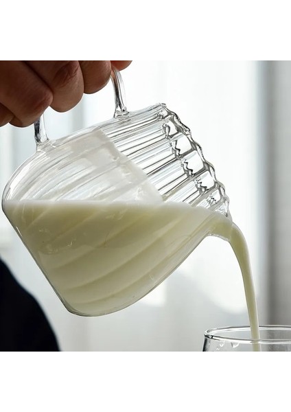 250ML Süt Kabı Stili Isıya Dayanıklı Şeffaf Cam Çay Sürahi Japon Tarzı Çizgili Süt Sürahisi Sapı Kahve Süt Çaydanlık Su Sürahisi Ev Cafe Drinkware (Yurt Dışından) fırsatları