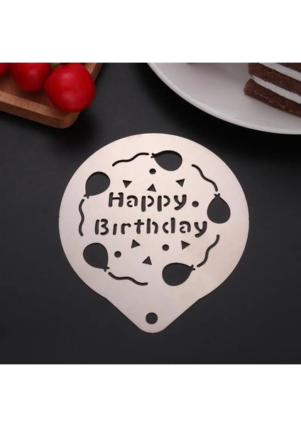 Gösterilen Stil Gibi Paslanmaz Çelik Kahve Stencil Barista Kek Dekorasyon Stencil Latte Cappuccino Için Hollow Mutlu Doğum Günü Pişirme Şablonu (Yurt Dışından)