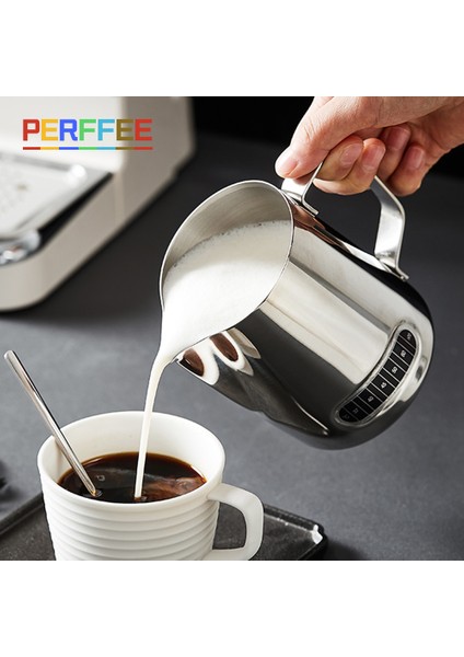 600ML-ÖLÇÜM Stili Kahve Latte Süt Köpürtme Sürahisi Süt Köpürtücü Sürahi Paslanmaz Çelik Sürahi Espresso Barista Sürahi Süt Tenceresi Kahve Aksesuarları (Yurt Dışından)