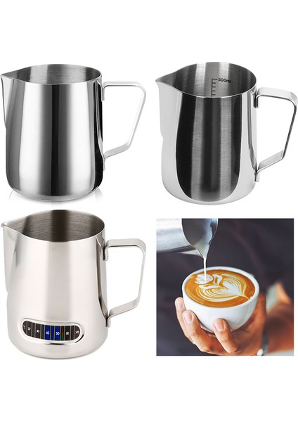 600ML-ÖLÇÜM Stili Kahve Latte Süt Köpürtme Sürahisi Süt Köpürtücü Sürahi Paslanmaz Çelik Sürahi Espresso Barista Sürahi Süt Tenceresi Kahve Aksesuarları (Yurt Dışından)