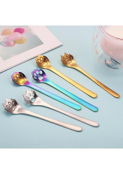 No.12 Tarzı Paslanmaz Çelik Yaratıcı Altın Köpek Kedi Pençe Pençe Içi Boş Kaşık Çay Kahve Tatlı Kaşık Sevimli Mutfak Gereçleri Sofra Kupa Malzemeleri (Yurt Dışından) indirimleri